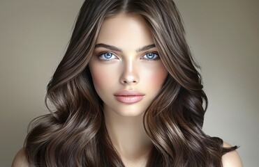 Fototapeta premium A woman with long brown hair and blue eyes