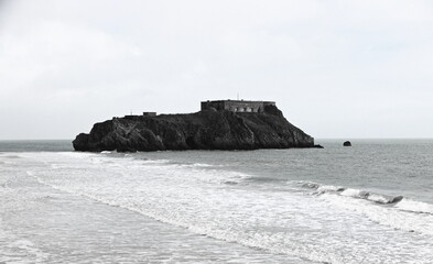 Saint Catherine's Island And Fort, Tenby, Pembrokeshire, Wales Black And White