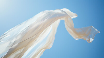 a thin white shawl in the sun at noon in the wind