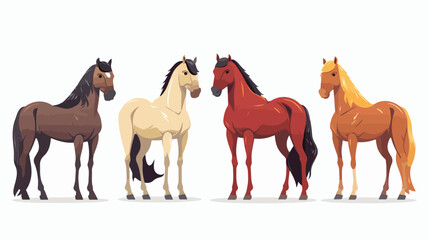 Set of Four horses and pony standing and moving vector