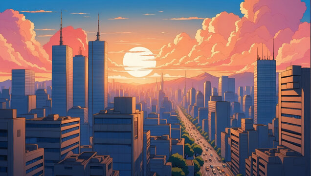 Anime Background and Wallpaper. Dawn's First Light: Illuminating Tokyo's Skyline as the City Awakens to a New Day's Promise