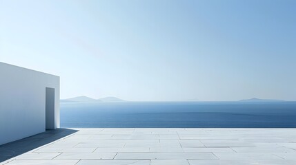 Minimalist Greek Island Landscape with Sparse Architecture Framing the Aegean Sea