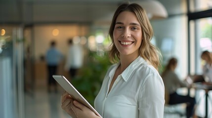 Smiling Professional Holding Tablet