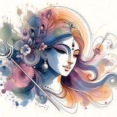 Minimalist Illustration: Abstract Depiction of Hindu Goddess Sita - obrazy, fototapety, plakaty