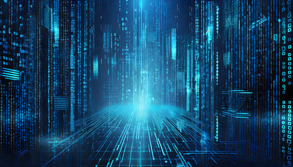 Digital binary code matrix background - 3D rendering of a scientific technology data binary. Generative AI.