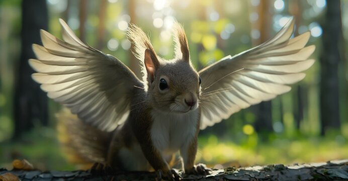 squirrel with wings in the forest. 