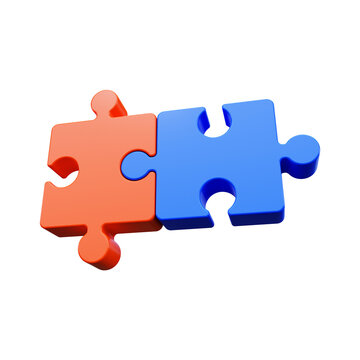 Two parts of a 3D puzzle. Teamwork concept