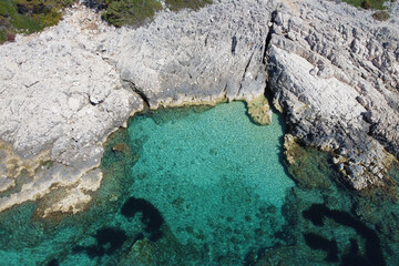 Aerial photo of turquise little bay coast and sea  in croatia  - 788131397