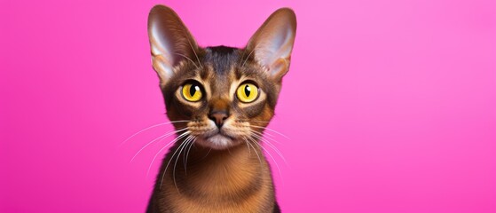 Close up of cat abyssinian on pink background