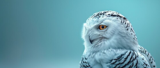 Close up of white owl with orange eyes
