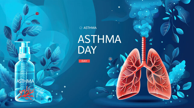  World Asthma Day.human lungs on blue background Awareness of lung cancer, pneumonia, asthma, COPD, pulmonary hypertension, world no tobacco day and eco air 