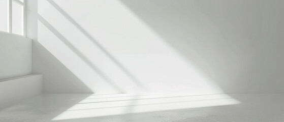 Obraz premium Asymmetrical composition in a simple minimalist room mockup gives the impression of a three-dimensional room environment with soft bright white nuances