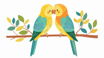 Two Forpus parrots. Cute tropical birds couple. Funny