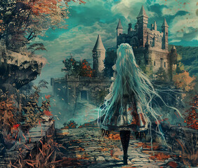 Whispers of Autumn: The Enchanted Castle. Generative AI - obrazy, fototapety, plakaty