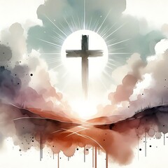 Blessed Symbol: High-Quality Watercolor Cross Illustration - obrazy, fototapety, plakaty
