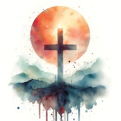 Divine Symbol: High-Quality Watercolor Cross Art