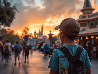 Young Boy With Backpack Admiring Sunset