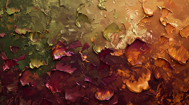 Harvest-inspired abstract painting, maroon and ochre with flashes of autumnal gold.