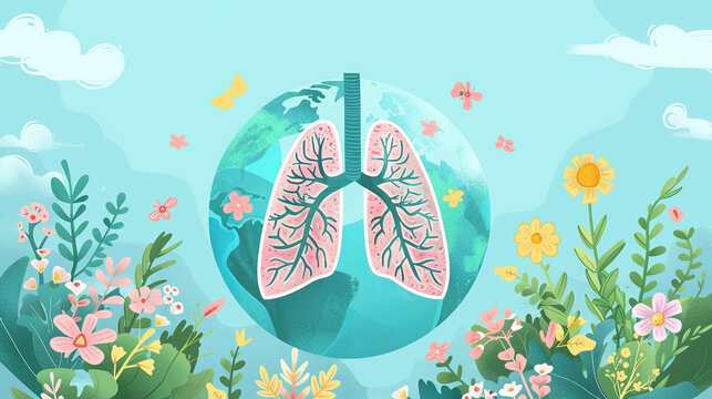 lungs art with floral and leaf patterns world tuberculosis day, world no tobacco day, lung cancer, Pulmonary hypertension, Pneumonia, copd, eco air, awareness