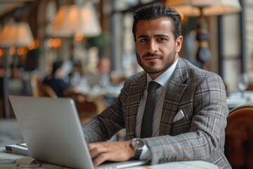 Fototapeta premium Businessman Using Laptop at Table