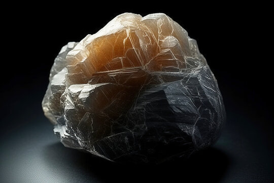 Scheelite is rare precious natural stone on black background. AI generated. Header banner mockup with space.