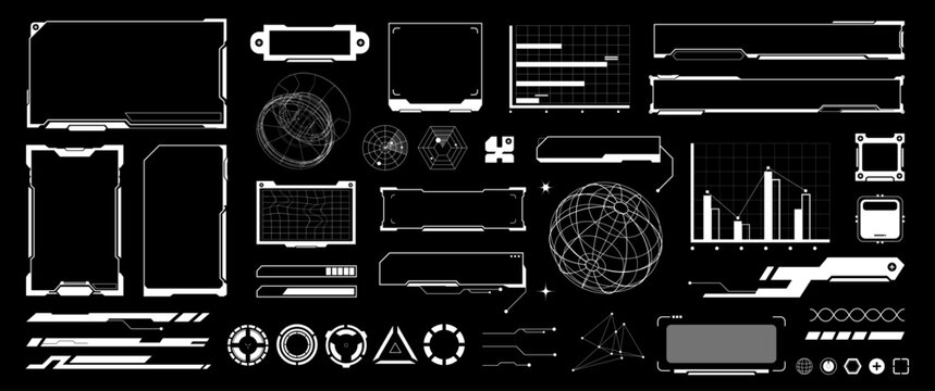 Futurism style  Cyber Interface  Elements vector design, White System layout, Hologram elements, Cyberspace rame