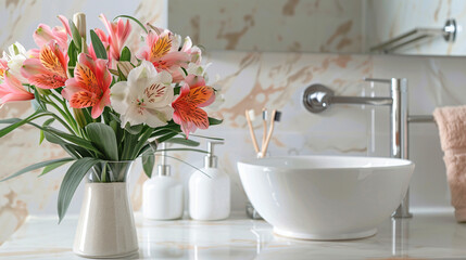 Obraz na płótnie Canvas Vase with beautiful Alstroemeria flowers