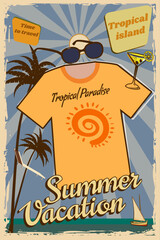 Summer T-shirt and apparel design poster retro