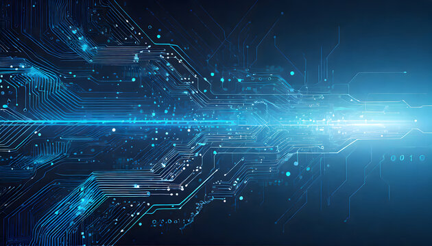 Modern technology circuit board texture background design. Waves flow. Quantum explosion. Generative AI.