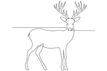 One continuous line drawing of deer world animal day and Christmas symbol