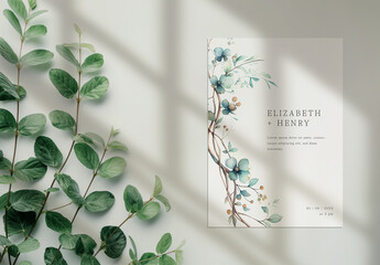 Wedding Invitation Mockup Card With Elegant Green Floral And Generative ai