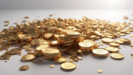 floating coins on white background