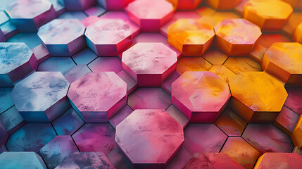 Octagon shaped stone pattern in powder paint coating pinks and yellows , blues honeycomb 3-D...