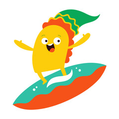  Surfing Salsa Shredder: Taco Rockstar Rides Wave of Flavor with Electric Guitar on T-Shirt Graphic