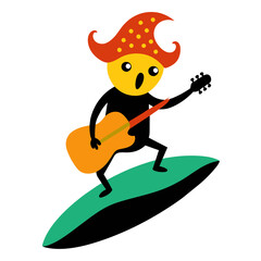  Surfing Salsa Shredder: Taco Rockstar Rides Wave of Flavor with Electric Guitar on T-Shirt Graphic