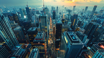 Drone-shot photo of a metropolis. Generative AI.