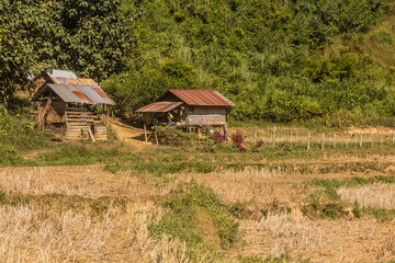 Houses near Donkhoun (Done Khoun) village near Nong Khiaw, Laos