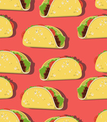 Cartoon Mexicanb tacos seamless pattern. Vector illustration.
