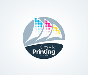 Logo Sail Сmyk Printing Polygraphy theme. Abstract Boat silhouette. Template design vector. White background.