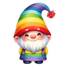 Pride Month wearing rainbow clothes, LGBTQ+ gnome holding colorful LGBTQ+ flags, homosexuality. transparent background