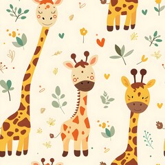 Naklejka premium Whimsical Giraffe Pattern in Vibrant Nursery Inspired Artwork