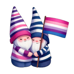 Pride Month wearing rainbow clothes, LGBTQ+ gnome holding colorful LGBTQ+ flags, homosexuality. transparent background