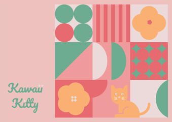 Kawaii Cats vector illustration  Smiling Kitty, cute and round-faced cat