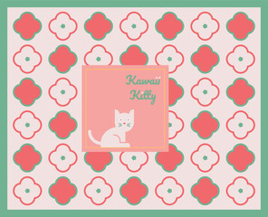 Kawaii Cats vector illustration  Smiling Kitty, cute and round-faced cat