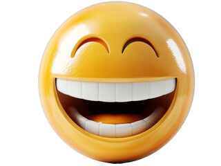 A bright yellow smiling emoji with a wide grin and cheerful expression, symbolizing joy and positivity, often used in digital communication to express happiness and friendliness