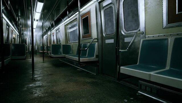 This image depicts an empty subway car in the underground metro.