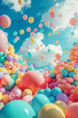 Candy-colored rainbow and balloons wide angle