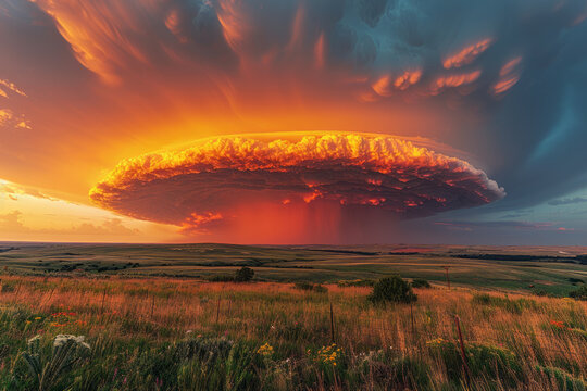 An image capturing the full majesty of a supercell, with its classic anvil-shaped top spreading acro