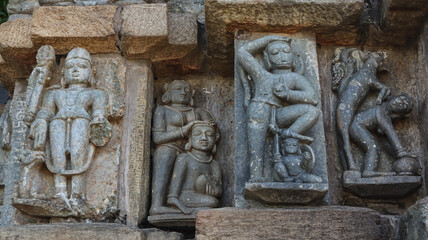 The Erotic Carvings on the Chandraditya Temple, 11th Century Lord Shiva Temple, Barsur, Chhattisgarh, India.