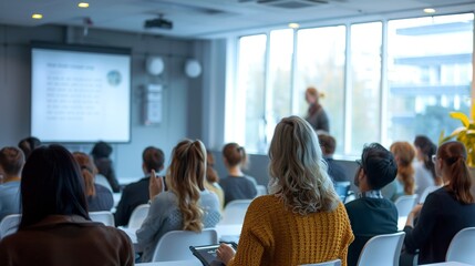 Attendees in the seminar room lean in, captivated by the presenter's words, cultivating an environment of mutual learning and professional development.
